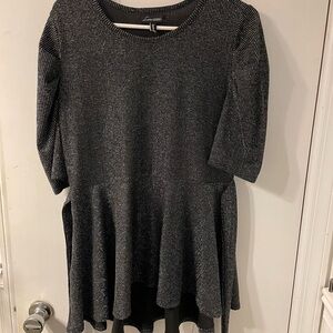 Black silver Glittery peplum Women's Top with belt